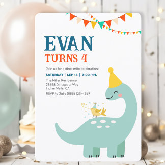 Invitación minimalista de dinosaurio para cumpleañ