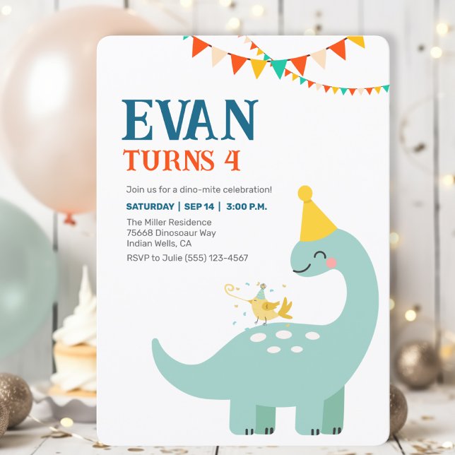 Invitación minimalista de dinosaurio para cumpleañ (Modern minimalistic invitation. Personalize and set the tone for a dino-mite event!)