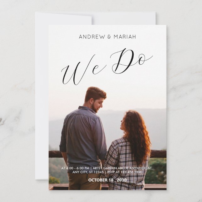 Invitación minimalista de foto simple boda (Anverso)