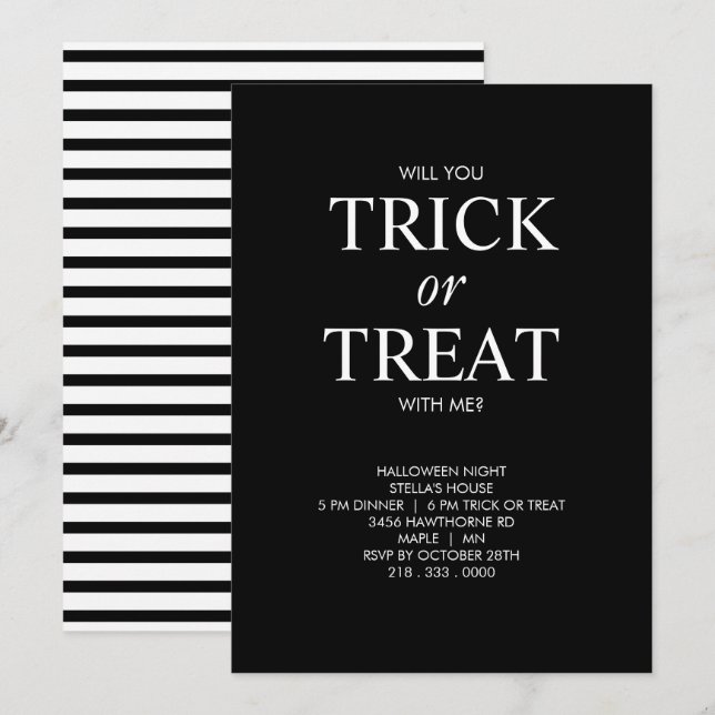 INVITACIÓN minimalista DE HALLOWEEN O TRATAMIENTO (Anverso / Reverso)