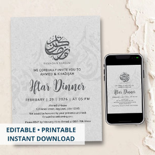 Invitación minimalista de Iftar con textura de pap