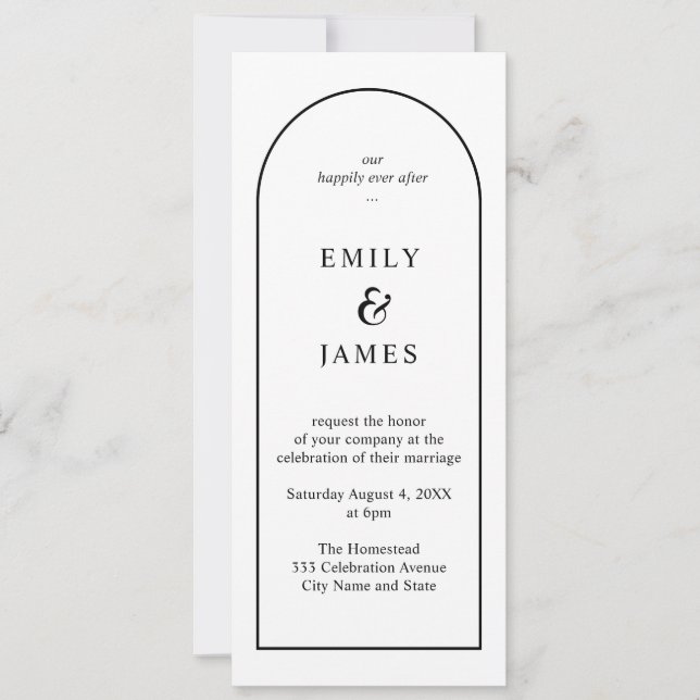 Invitación Minimalista de larga Boda de arco blanc (Anverso)