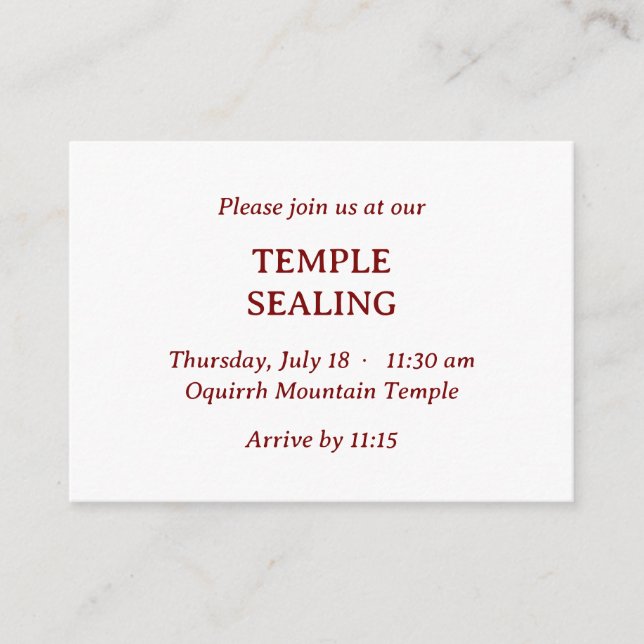 Invitación minimalista de sellado de templo rojo y (Anverso)