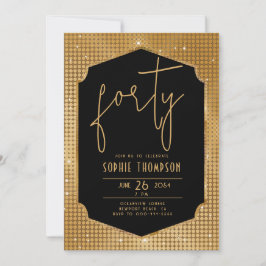 Invitación Minimalista Deco Black Gold Sequins 40 cumpleaños