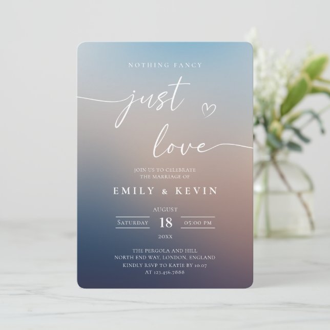 Invitación Minimalista degradado borroso Script Boda elegante (Anverso de pie)