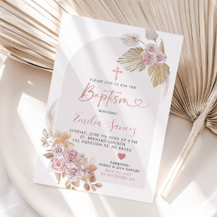Invitación minimalista del bautismo de arco floral