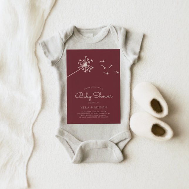 Invitación Minimalista Dendelion Maroon Baby Shower (Subido por el creador)