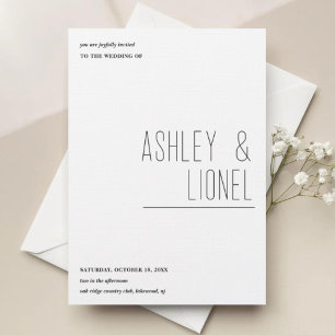 Invitación Minimalista diseño simple Boda de tipografía moder