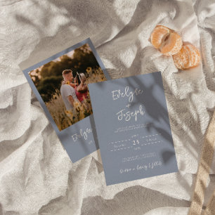 Invitación Minimalista Dusty Blue Modern Photo Boho Boda