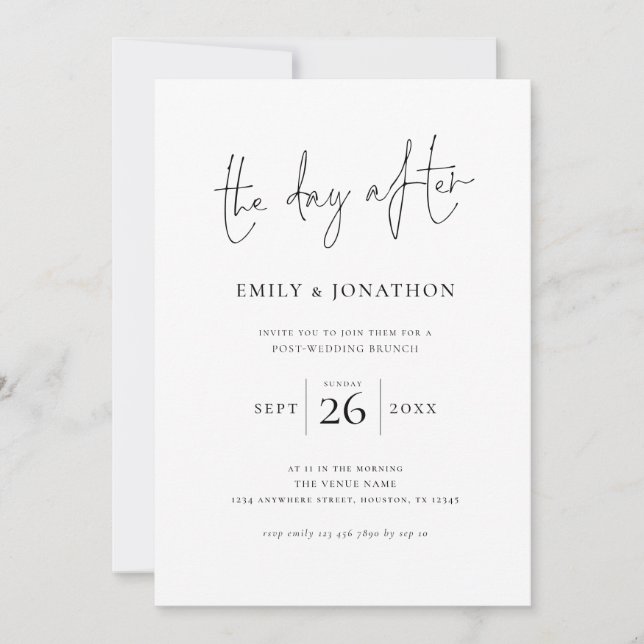 Invitación Minimalista el día después de Boda Brunch (Anverso)