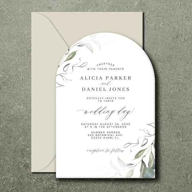 Invitación Minimalista elegancia hojas verdes arco boda (Subido por el creador)