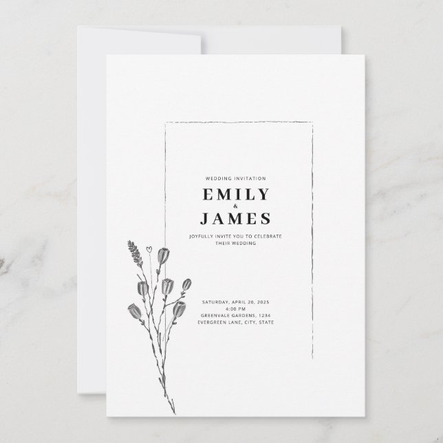 Invitación Minimalista Elegante Floral (Anverso)