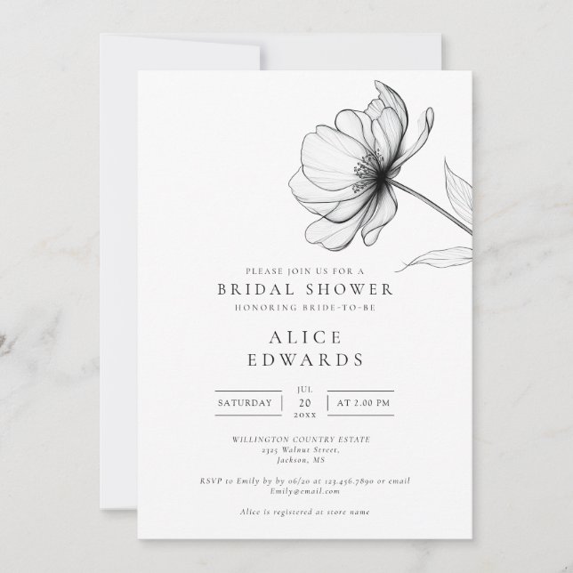 Invitación Minimalista elegante Moda Floral Bridal Shower (Anverso)
