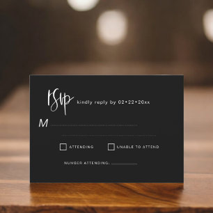 Invitación Minimalista elegante RSVP Blanco negro simple