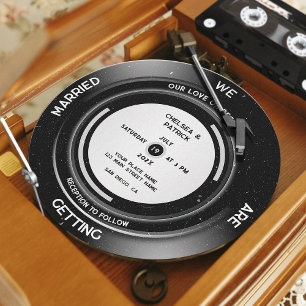 Invitación Minimalista Elegante Vintage Disco de Vinilo Boda