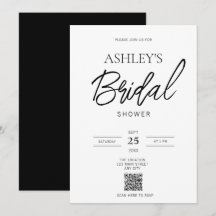 Invitación minimalista en blanco y negro con códig