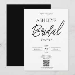 Invitación minimalista en blanco y negro con códig