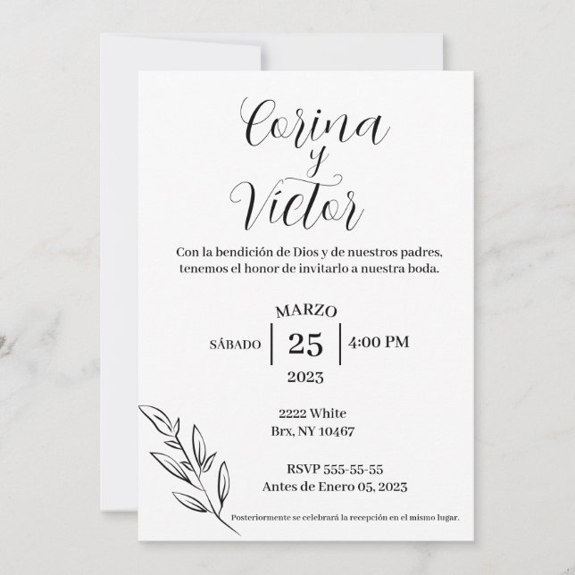 Invitación minimalista en español  (Anverso)