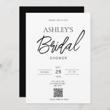 Invitación minimalista en negro y blanco con códig
