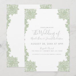 Invitación Minimalista encaje floral blanco y salvia elegante