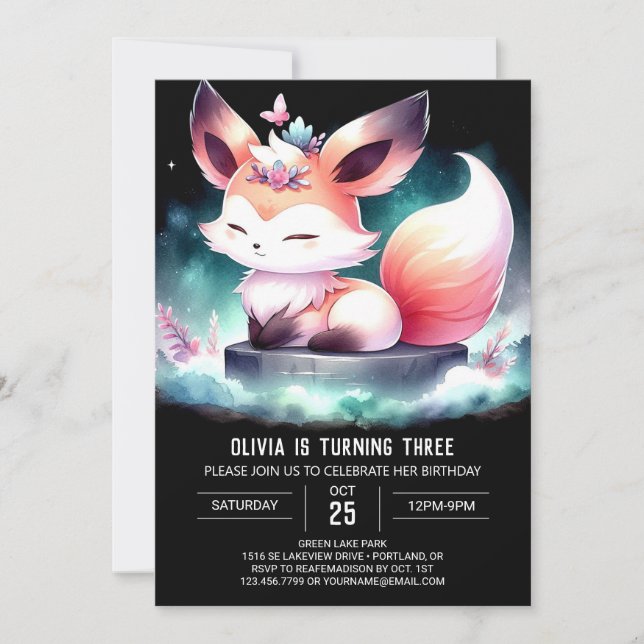 Invitación Minimalista encantado Fox Birday digital (Anverso)
