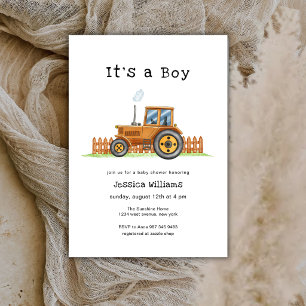 Invitación Minimalista Es Un Niño Framer Tractor Fiesta de Be