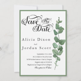 Invitación Minimalista Eucalipto Verde Salva la Fecha