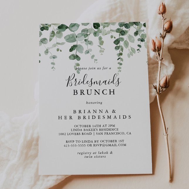 Invitación Minimalista Eucalyptus Bridesmaids Brunch Shower (Subido por el creador)