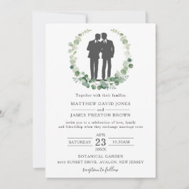Invitación Minimalista Eucalyptus Greenery Gay Boda Sr. y Sr.