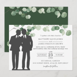 Invitación Minimalista Eucalyptus Greenery Gay Boda Sr. y Sr.