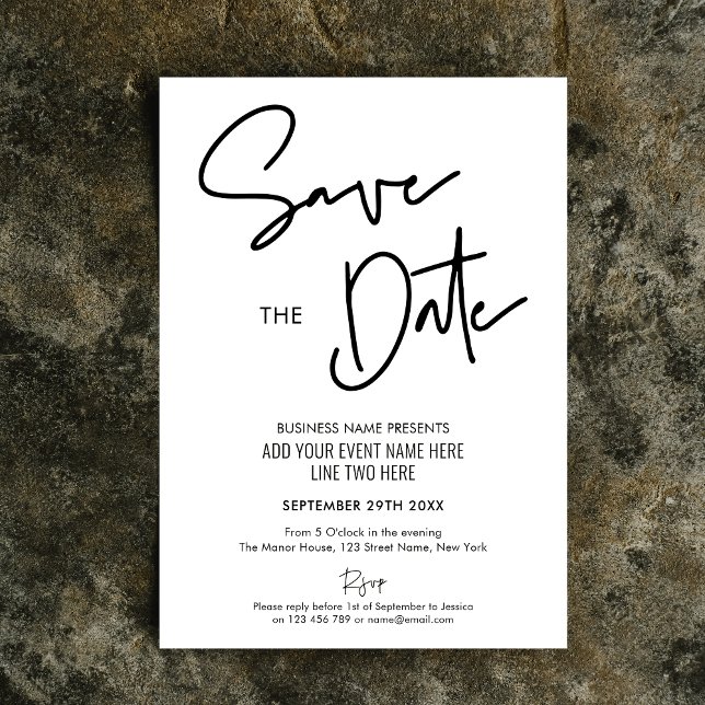 Invitación Minimalista evento de negocios moderno Guardar la  (Simple, yet elegant, business event Save the Date cards, perfect for your launch, gala or event)