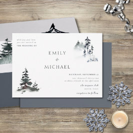 Invitación Minimalista Evergreen Mountain Green Slate Blue In