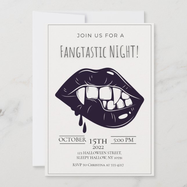 Invitación minimalista Fangtáltica a la fiesta de  (Anverso)