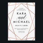 Invitación Minimalista Faux Rosa Gold sobre blanco<br><div class="desc">Esta elegante invitación a la boda presenta un diseño geométrico y dorado falso en rosa sobre un fondo blanco nítido.</div>