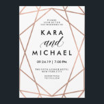 Invitación Minimalista Faux Rosa Gold sobre blanco<br><div class="desc">Esta elegante invitación a la boda presenta un diseño geométrico y dorado falso en rosa sobre un fondo blanco nítido.</div>