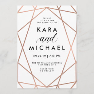 Invitación Minimalista Faux Rosa Gold sobre blanco