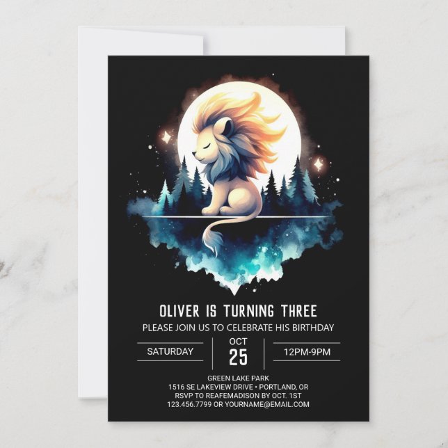 Invitación Minimalista Feliz cumpleaños a los leones (Anverso)