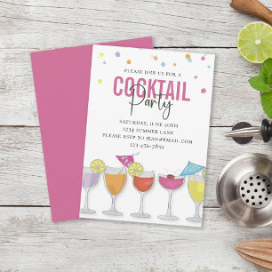 Invitación Minimalista Fiesta de Cóctel Simple Moderno Rosa