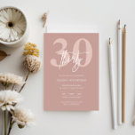 Invitación Minimalista Fiesta de cumpleaños 30 de color rosa<br><div class="desc">Esta minimalista tipografía, invitación a la fiesta de cumpleaños número 30, es perfecta para una fiesta de cumpleaños moderna. El diseño sencillo presenta texto blanco clásico sobre fondo rosa. Personalizable en cualquier color. Mantenga el diseño minimalista y elegante, tal como está, o lo personalice añadiendo sus propios gráficos y obras...</div>