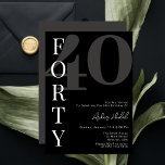 Invitación Minimalista Fiesta de cumpleaños 40 Black FORTY<br><div class="desc">Minimalista invitación a la fiesta de cumpleaños número 40 de Black White FORTY. Modern Elegant Calligraphy FORTY 40th Birthday Invitation Turning 40 nunca se ha visto tan bien 🎉 Get the fiesta start right with our Modern Elegant Calligraphy Black and White 40th Birthday Invitation. Aquí no hay nada básico, sólo...</div>