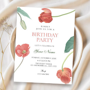 Invitación Minimalista floral elegante cumpleaños