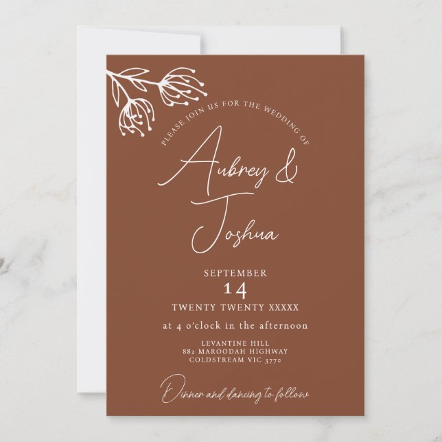 Invitación Minimalista Floral Moderno Terracotta Boda (Anverso)