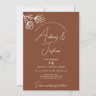 Invitación Minimalista Floral Moderno Terracotta Boda