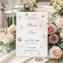 Minimalista Floral Rosa Pálido Elegante Boda