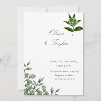 Invitación Minimalista floral verde eucalipto 