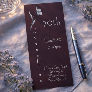 Invitación Minimalista Floral Vertical Plum Noir Cumpleaños 7