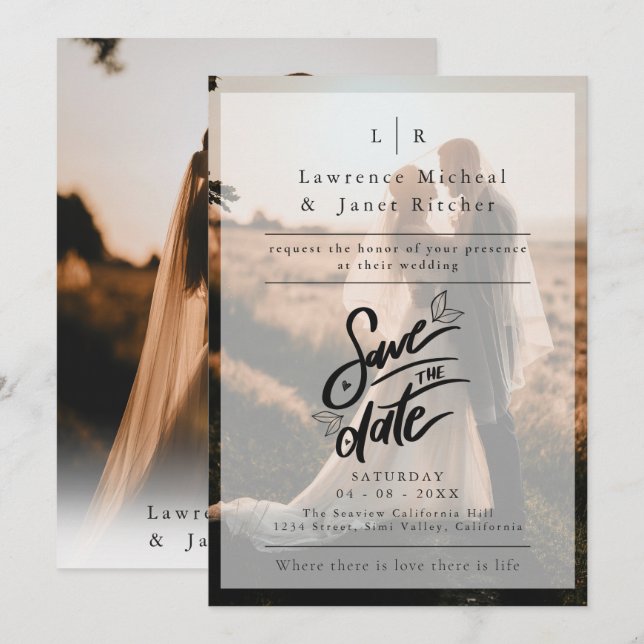 Invitación minimalista foto blanca moderna (Anverso / Reverso)