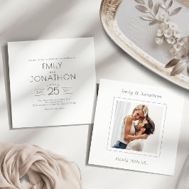 Invitación Minimalista foto cuadrada con detalles de Boda tra