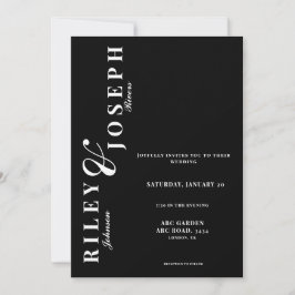 Invitación Minimalista foto en negrita de boda blanco y negro