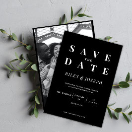 Invitación Minimalista foto moderna en negro salva la fecha